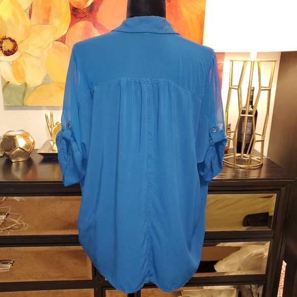 EUC Express Womans Teal Button-down Top Sz L - Picture 6 of 9